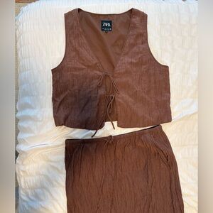 Zara Brown Vest and Skirt Set